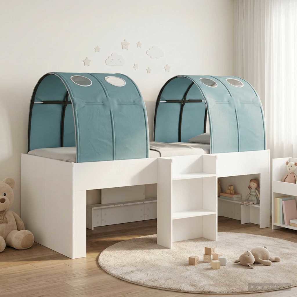 Seng med Tunnel 4 pcs Hvid og lyseblå Konstrueret træ