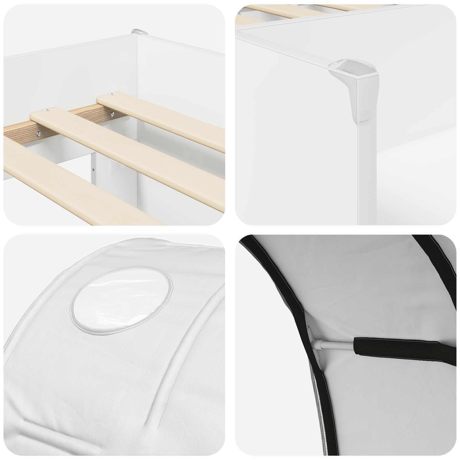 Seng med Tunnel 4 pcs Hvid Konstrueret træ