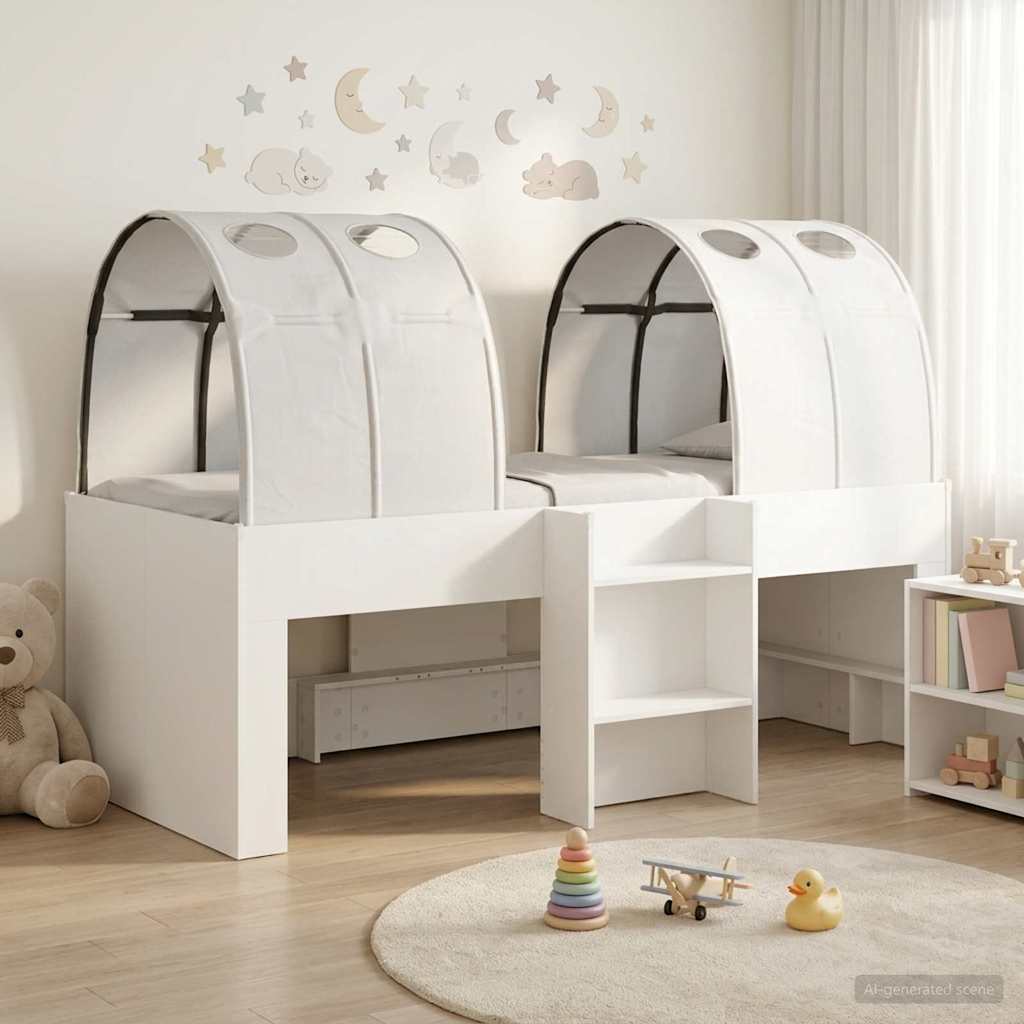 Seng med Tunnel 4 pcs Hvid Konstrueret træ