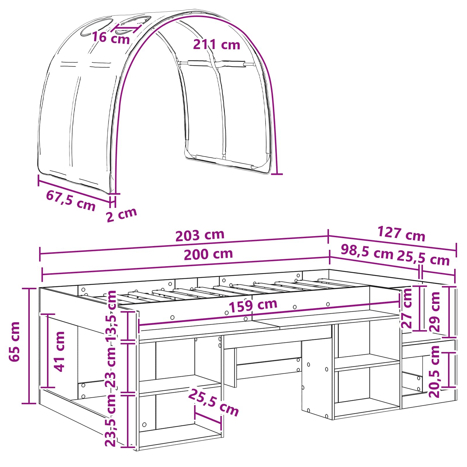 Sengestel med Tunnel 3 pcs Hvid og rød Konstrueret træ