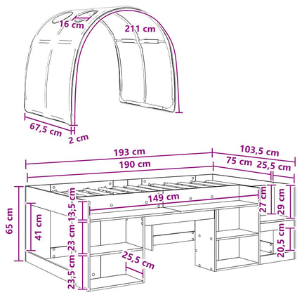 Sengestel med Tunnel 3 stk. Sonoma-eg og hvid Konstrueret træ