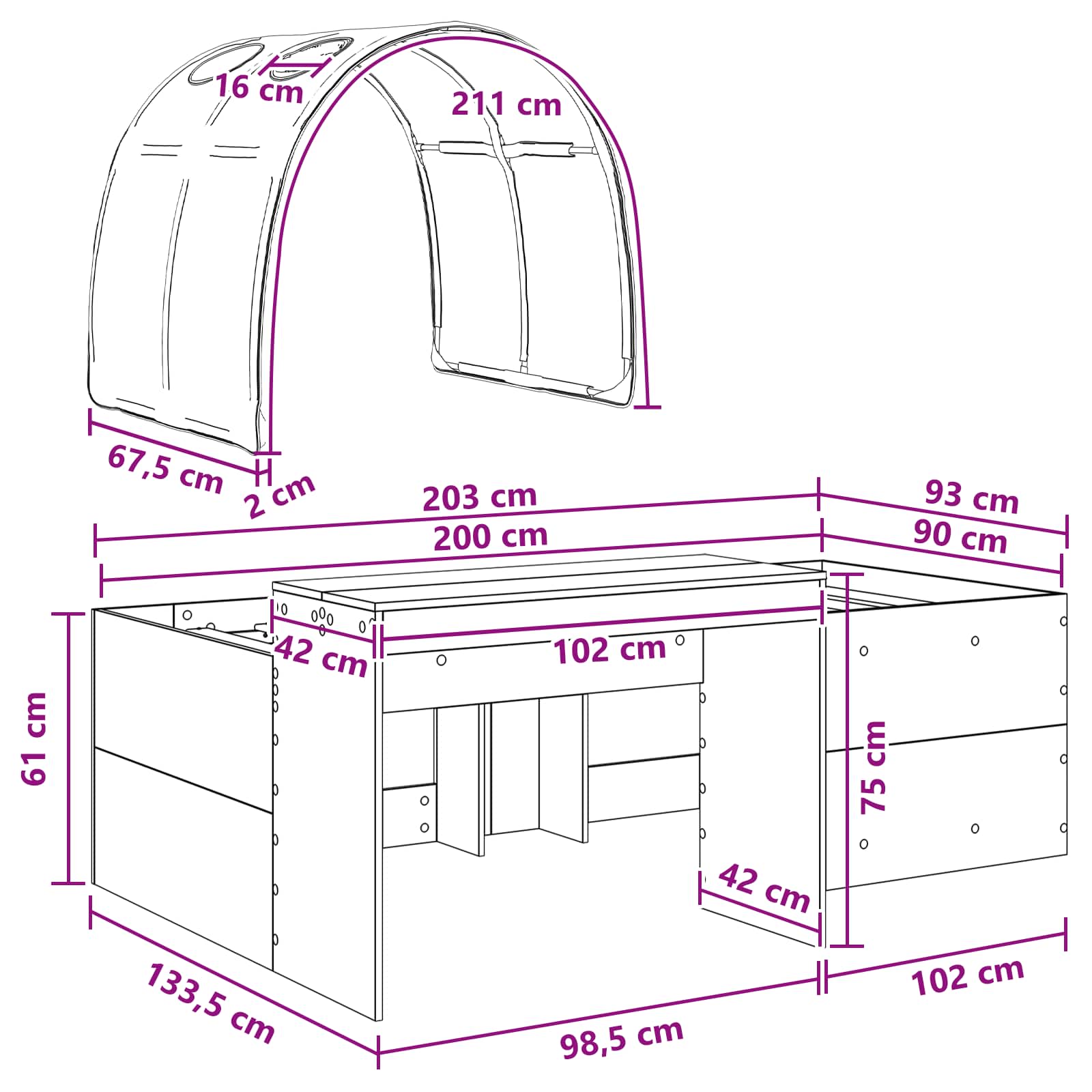 Seng med Tunnel 4 pcs Artisian Eg og Sort Konstrueret træ
