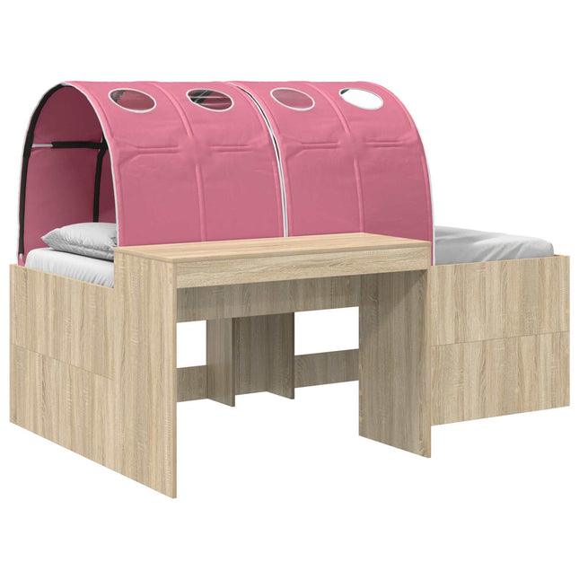 Børneseng med skrivebord 3 stk. Sonoma-eg og pink