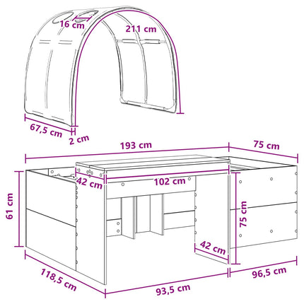 Seng med Tunnel 3 stk. Artisian Eg og Sort Konstrueret træ