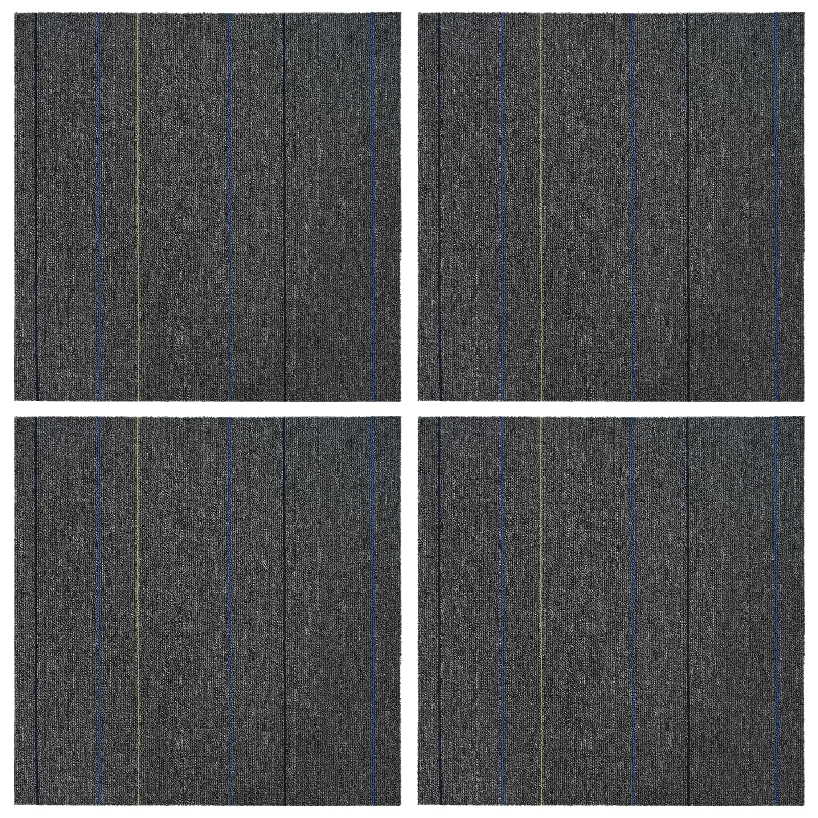 Tæppeflise Mellemgrå med Striber 50 x 50 cm 4 pcs PP og Bitumen