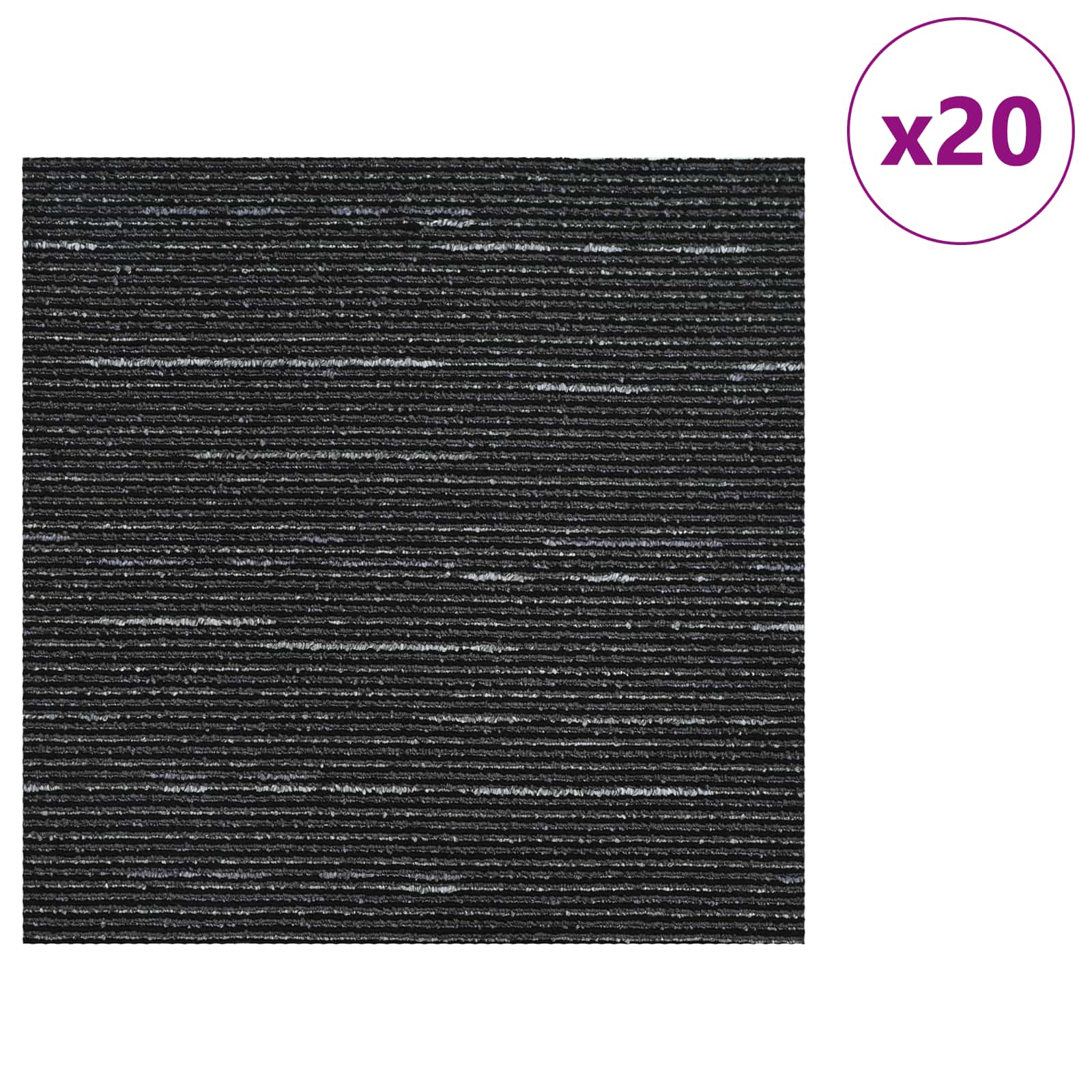 Tæppeflise Stribet Sort 50 x 50 cm 20 pcs PP og Bitumen