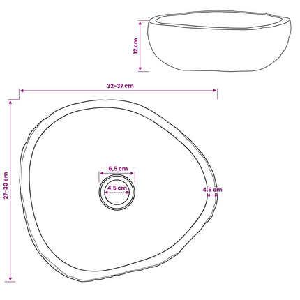 Vask Oval Grå (32-37) x (27-30) x 12 cm Flodsten