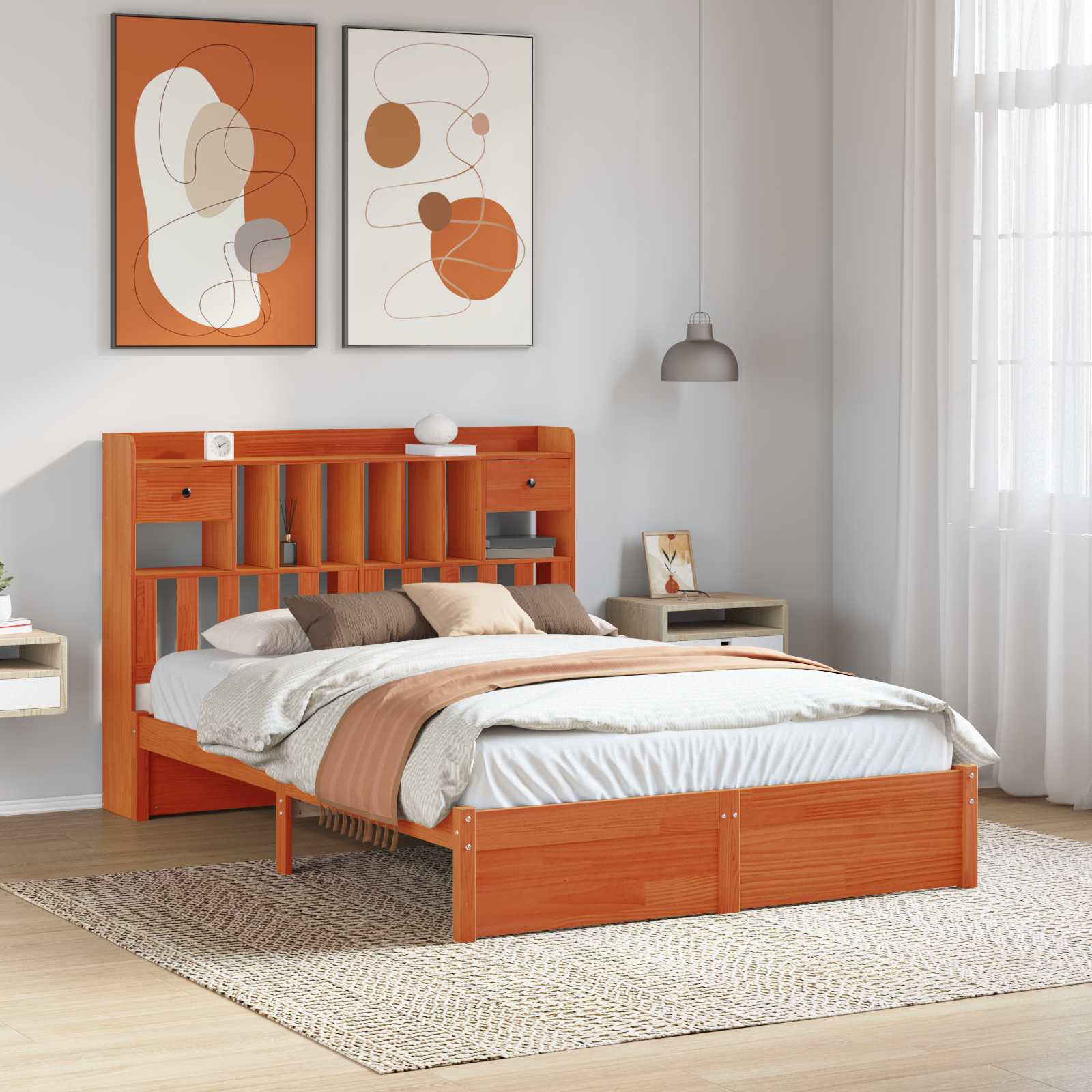 Bogreol Sengramme med hovedgærde med skuffe Massivt fyrretræ