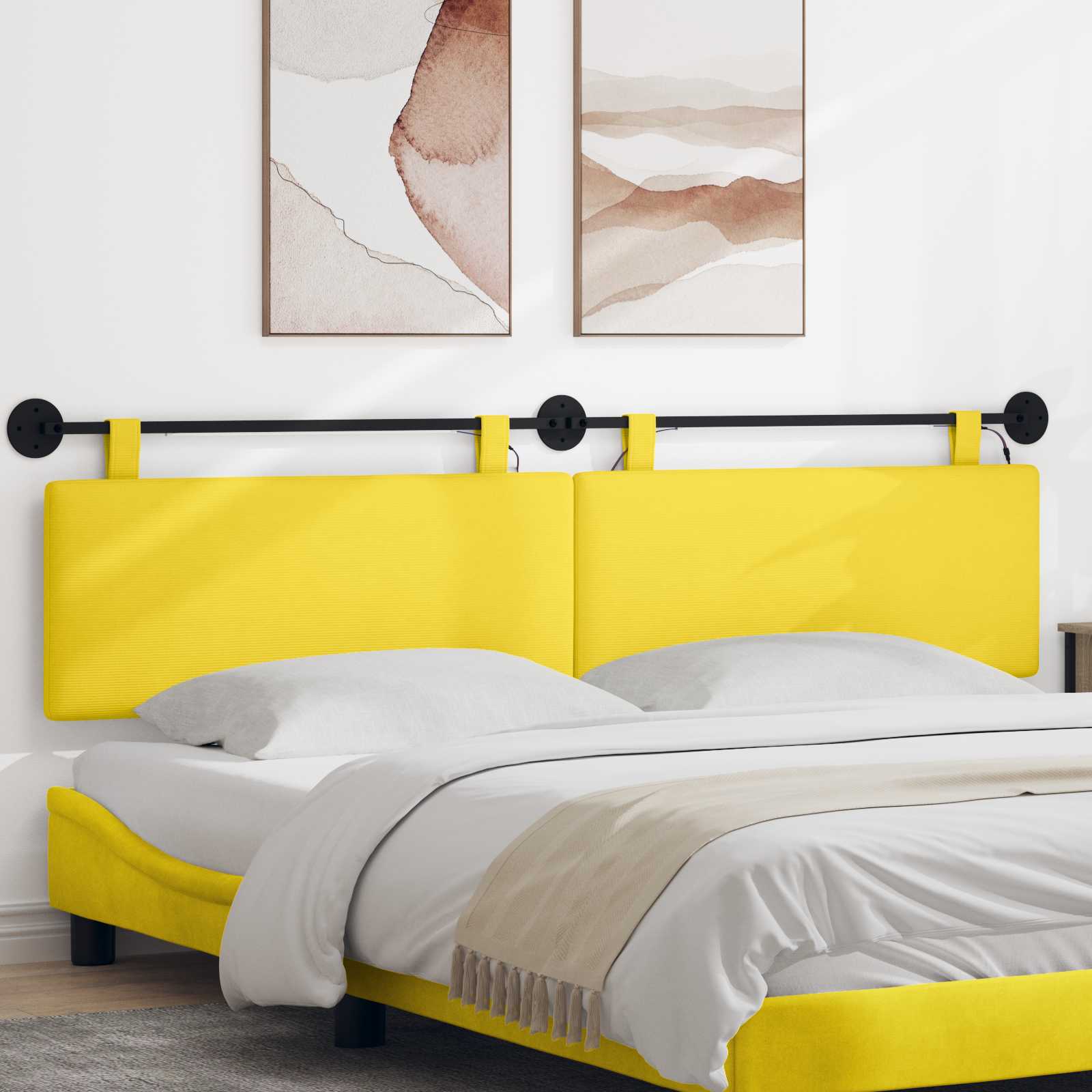 Hængende sengegavl Med LED-lys Lys Gul Velourstof