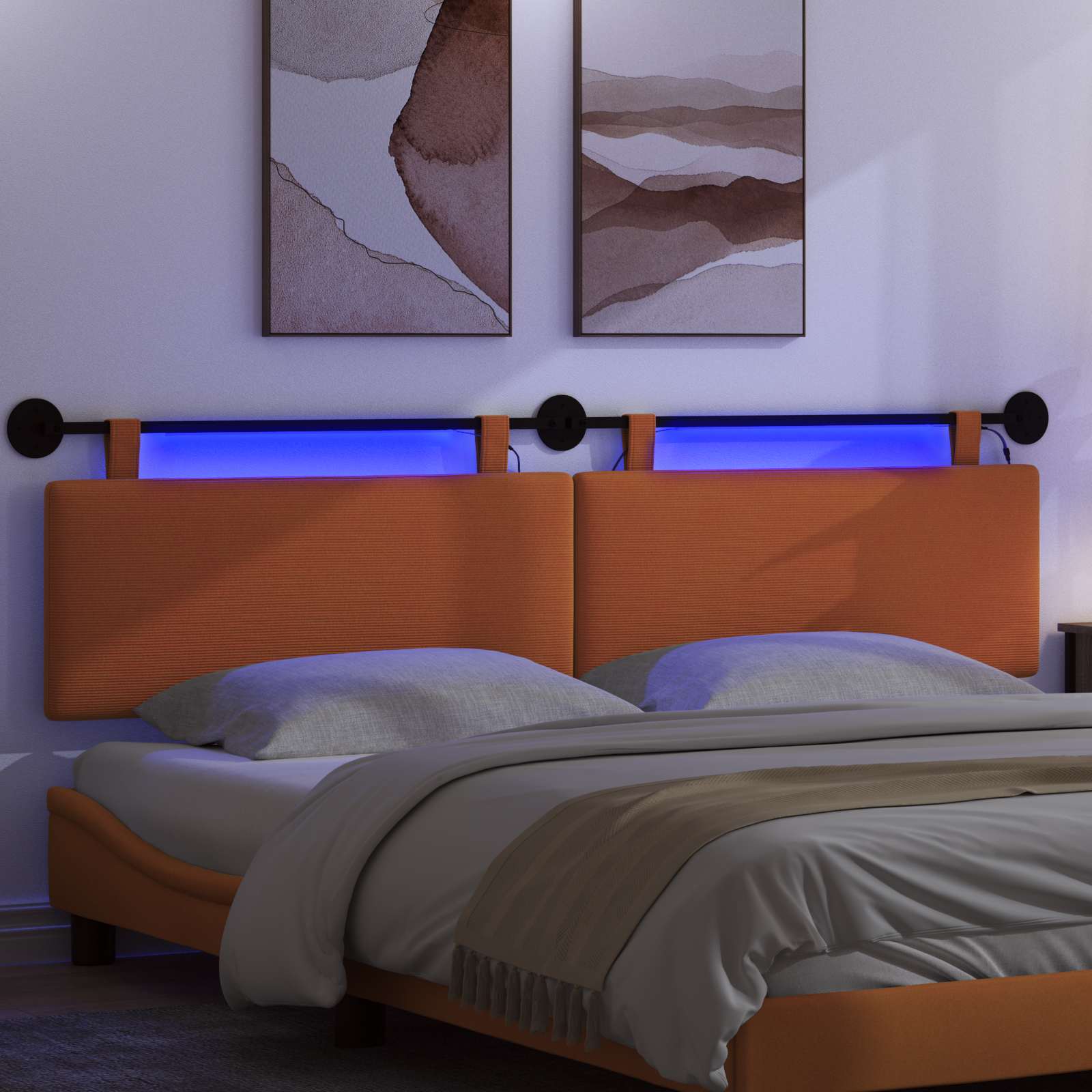 Hængende sengegavl Med LED-lys Orange Velourstof