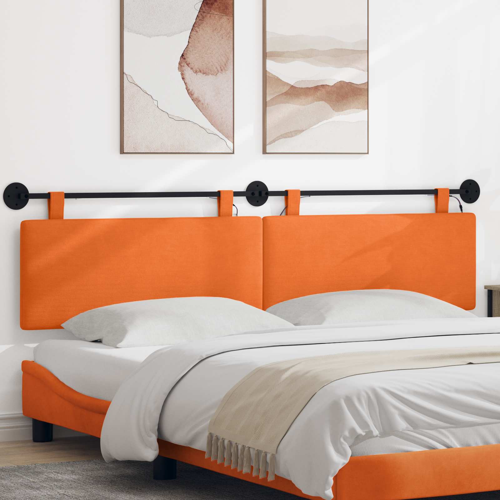 Hængende sengegavl Med LED-lys Orange Velourstof