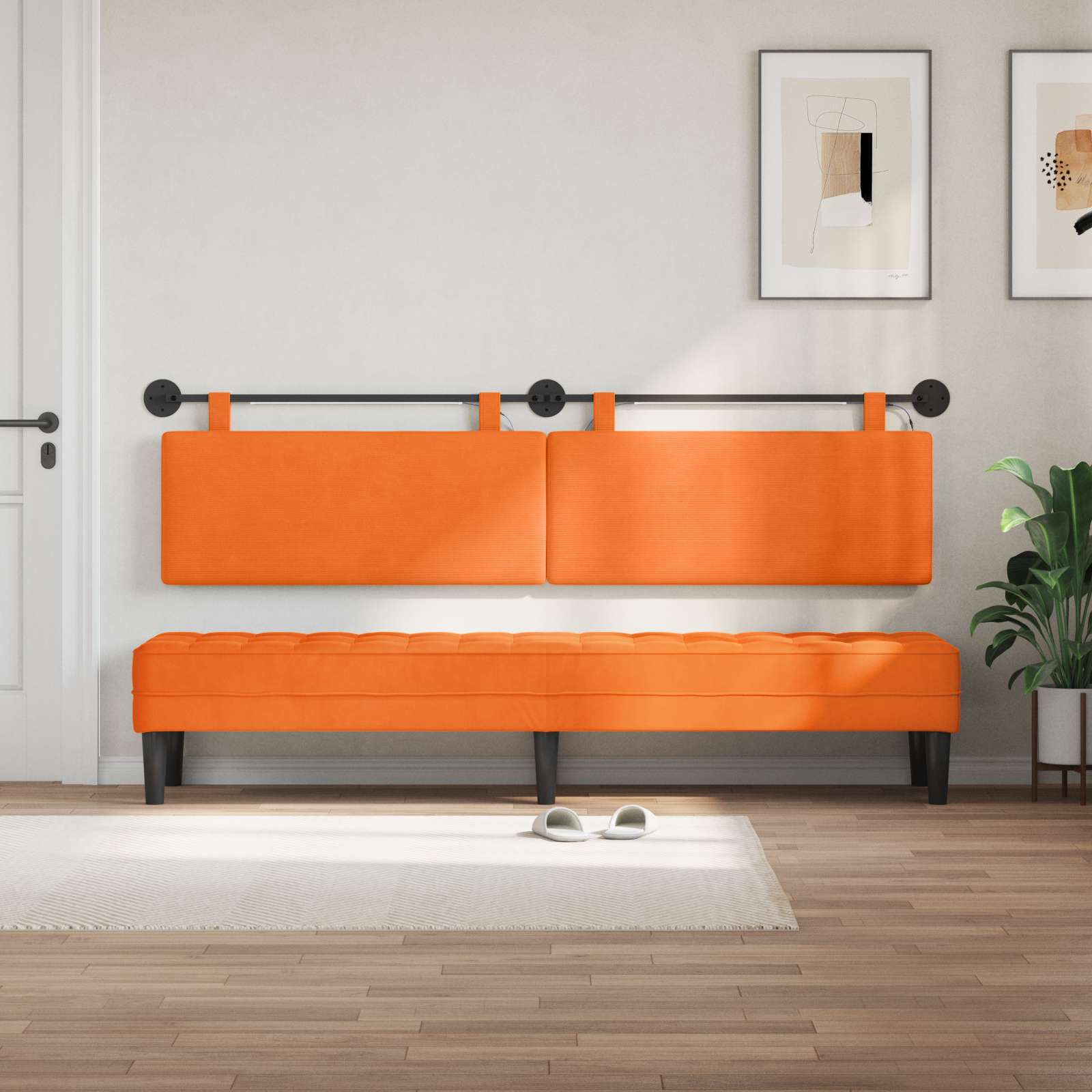 Hængende sengegavl Med LED-lys Orange Velourstof