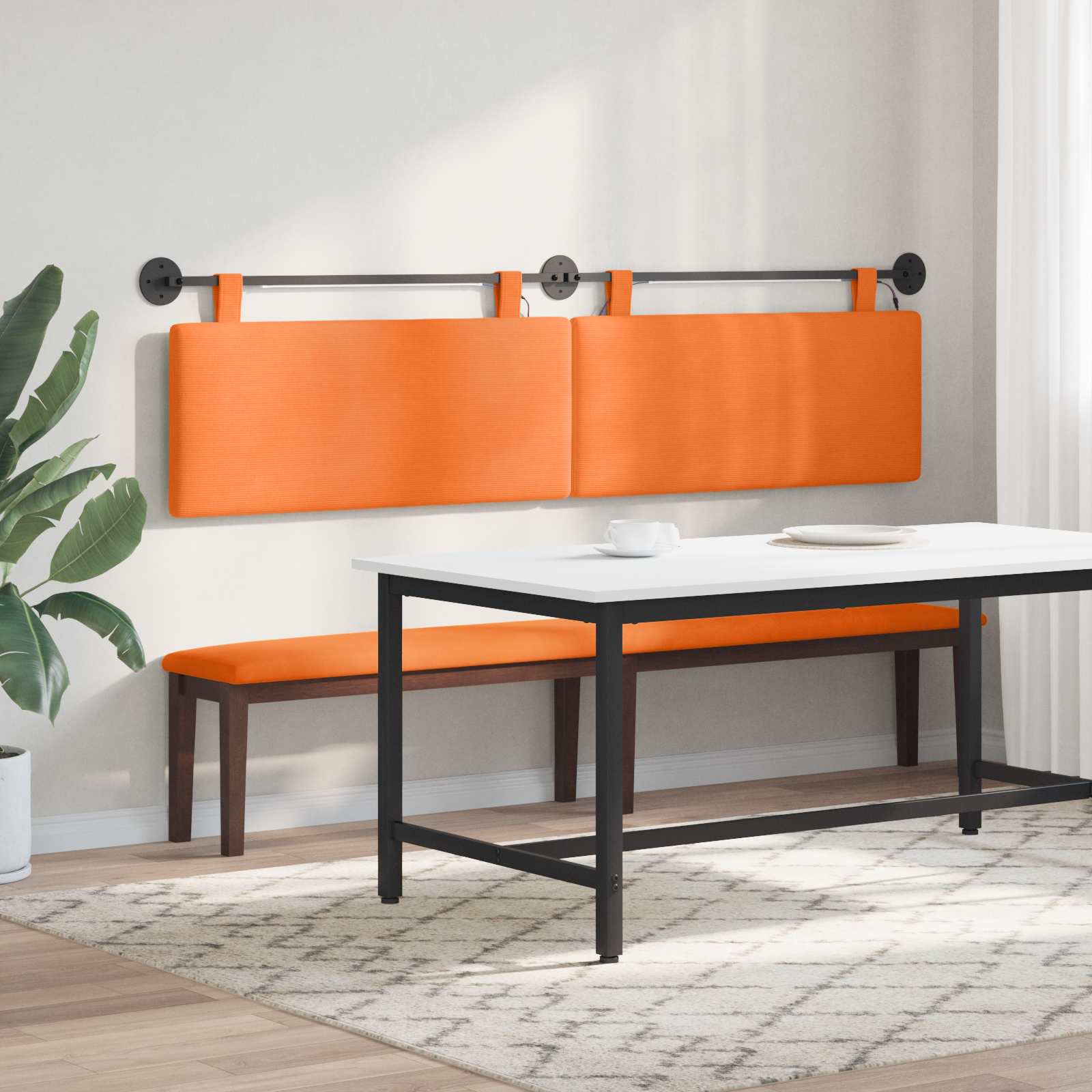 Hængende sengegavl Med LED-lys Orange Velourstof