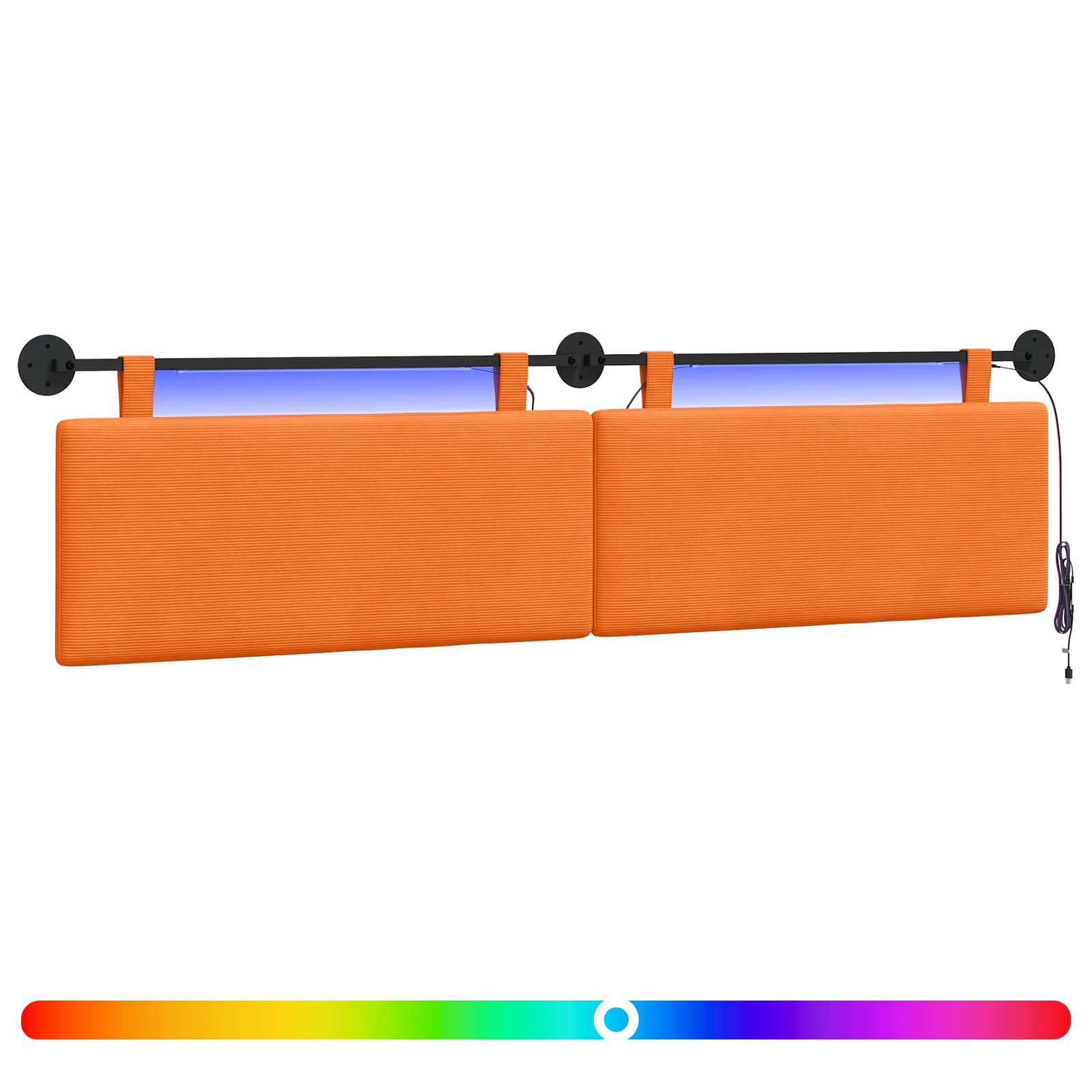 Hængende sengegavl Med LED-lys Orange Velourstof