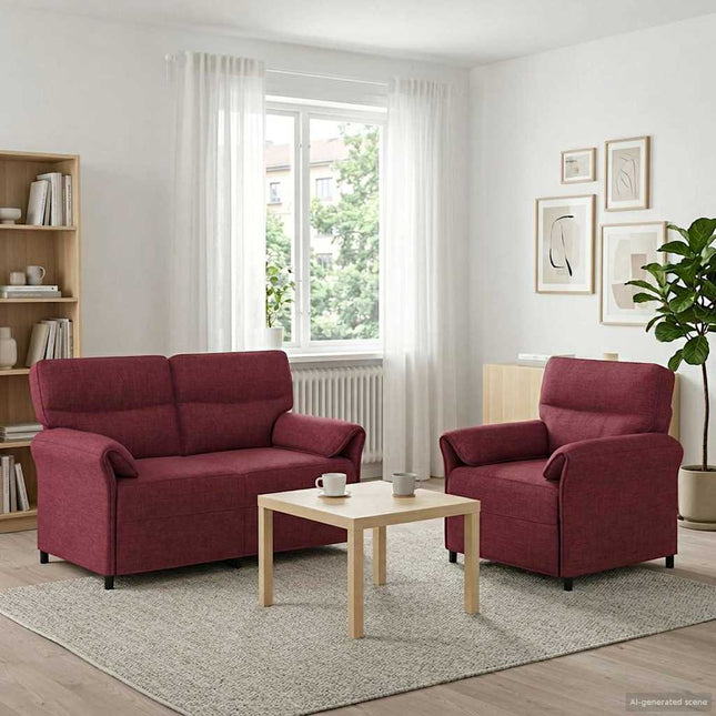 Sofa Sæt 2 stk. Vinrød Stof