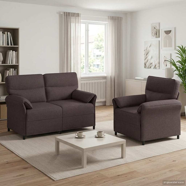 Sofa Sæt 2 stk. Mørk Brun Stof