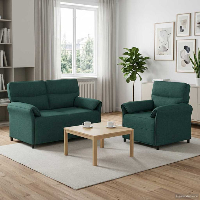 Sofa Sæt 2 stk. Mørkegrøn Stof