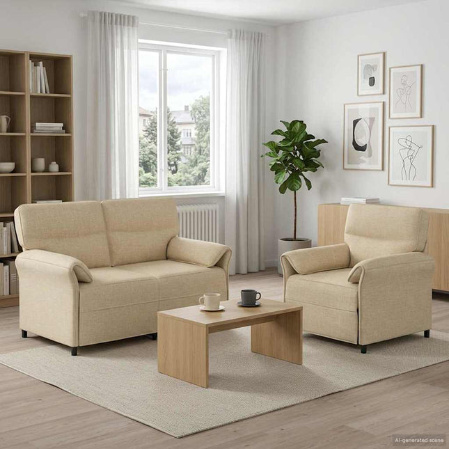 Sofa Sæt 2 stk. Cremefarvet Stof