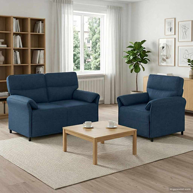 Sofa Sæt 2 stk. Blå Stof