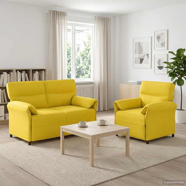 Sofa Sæt 2 stk. Lys Gul Stof