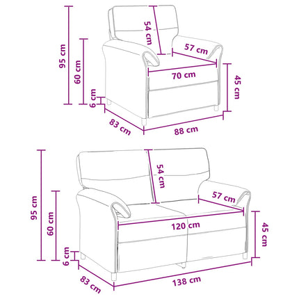 Sofa Sæt 2 stk. Lys Gul Stof