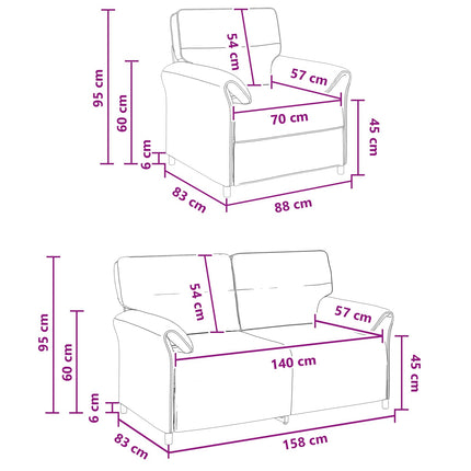 Sofa Sæt 2 stk. Mørkegrå Stof