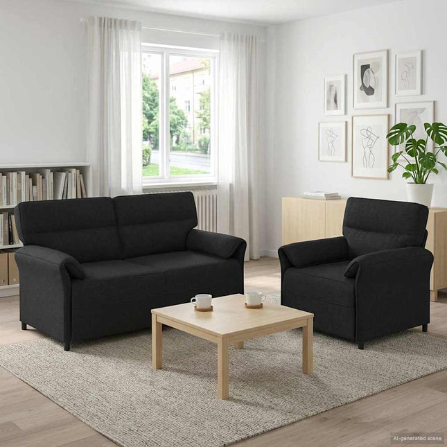 Sofa Sæt 2 stk. Sort Stof