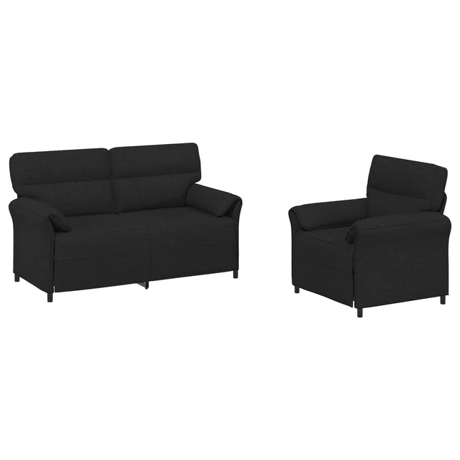 Sofa Sæt 2 stk. Sort Stof