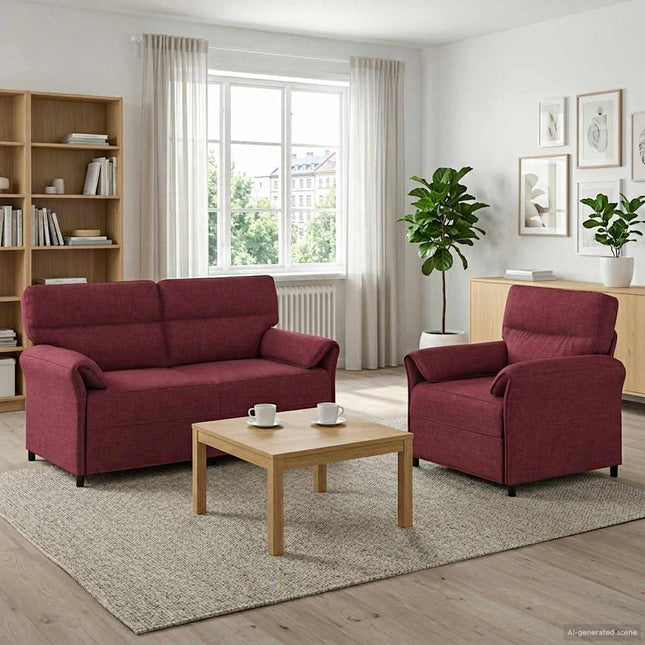 Sofa Sæt 2 stk. Vinrød Stof