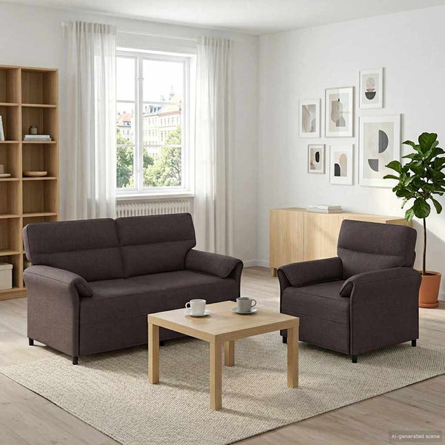 Sofa Sæt 2 stk. Mørk Brun Stof