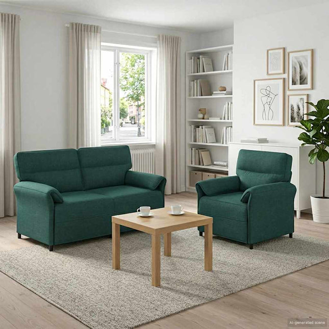 Sofa Sæt 2 stk. Mørkegrøn Stof