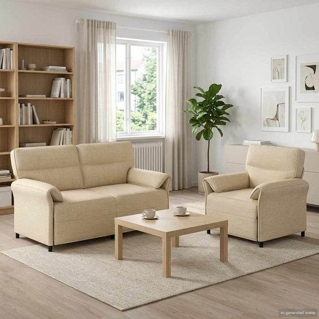Sofa Sæt 2 stk. Cremefarvet Stof