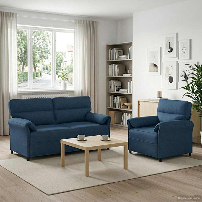 Sofa Sæt 2 stk. Blå Stof