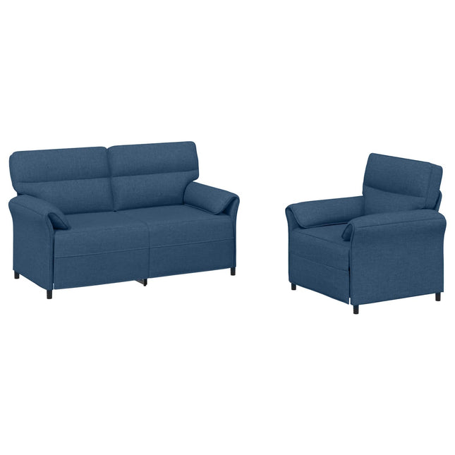 Sofa Sæt 2 stk. Blå Stof