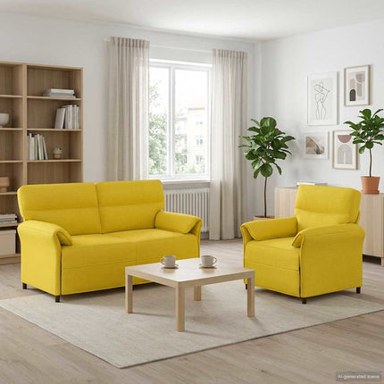 Sofa Sæt 2 stk. Lys Gul Stof