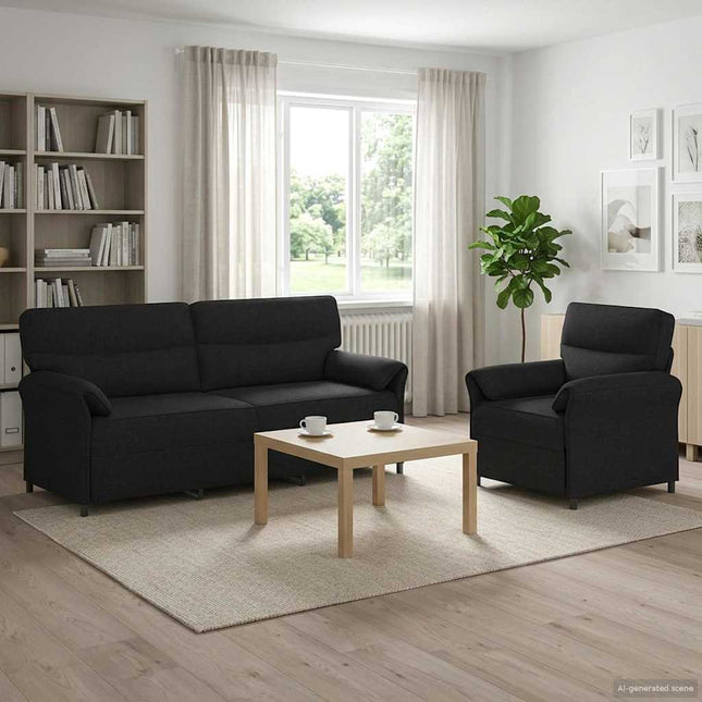 Sofa Sæt 2 stk. Sort Stof