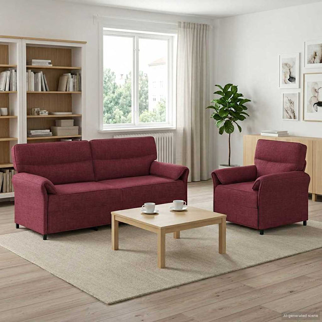Sofa Sæt 2 stk. Vinrød Stof