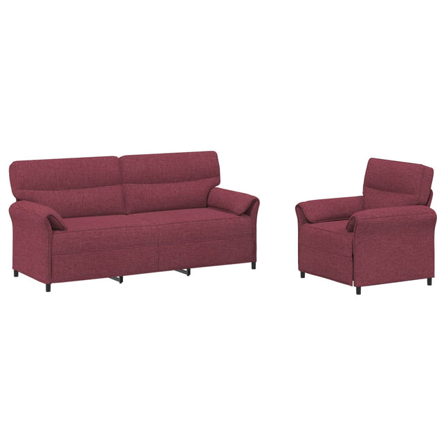 Sofa Sæt 2 stk. Vinrød Stof
