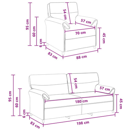 Sofa Sæt 2 stk. Vinrød Stof