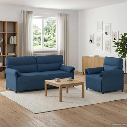 Sofa Sæt 2 stk. Blå Stof
