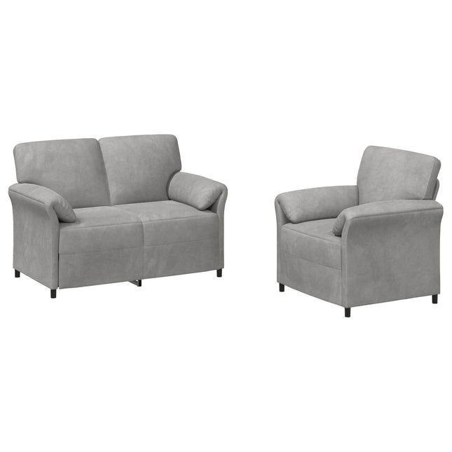 Sofa Sæt 2 stk. Lysegrå Fløjl