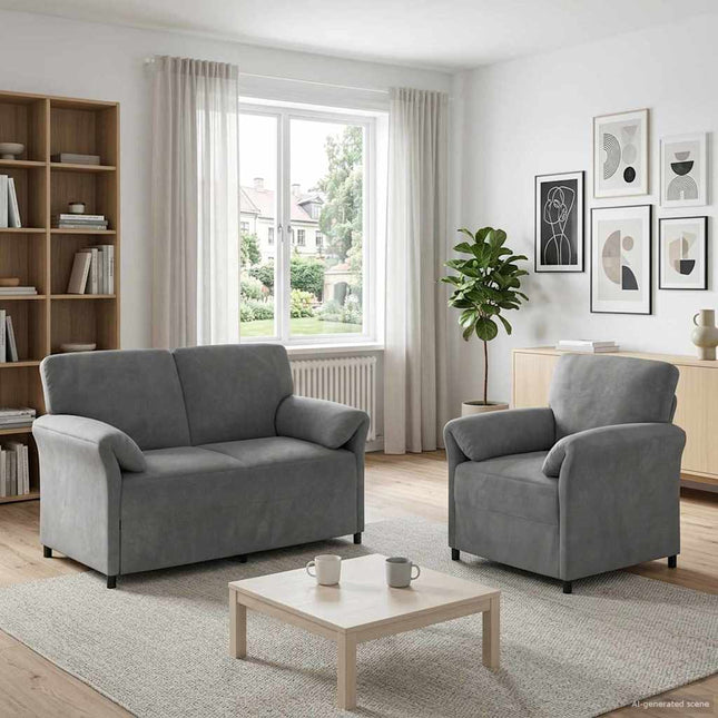 Sofa Sæt 2 stk. Mørkegrå Fløjl