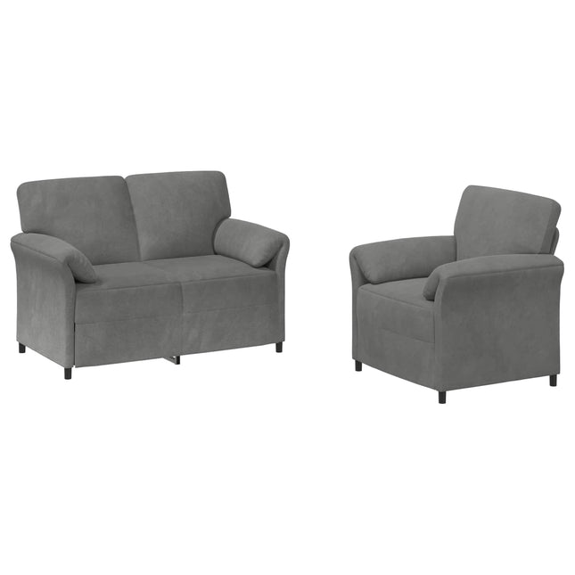 Sofa Sæt 2 stk. Mørkegrå Fløjl