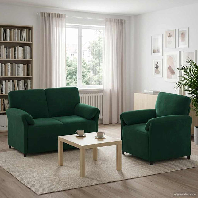 Sofa Sæt 2 stk. Mørkegrøn Fløjl