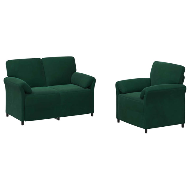 Sofa Sæt 2 stk. Mørkegrøn Fløjl