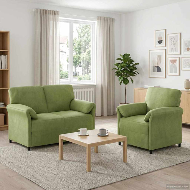 Sofa Sæt 2 stk. Lys grøn Fløjl