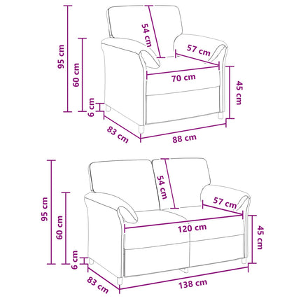Sofa Sæt 2 stk. Lys grøn Fløjl