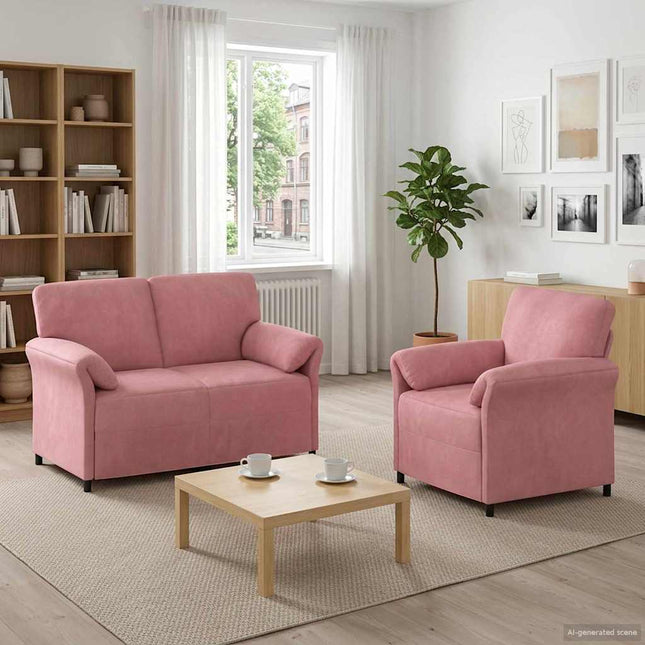 Sofa Sæt 2 stk. Lyserød Fløjl