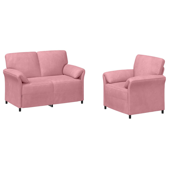 Sofa Sæt 2 stk. Lyserød Fløjl