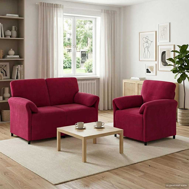 Sofa Sæt 2 stk. Vinrød Fløjl